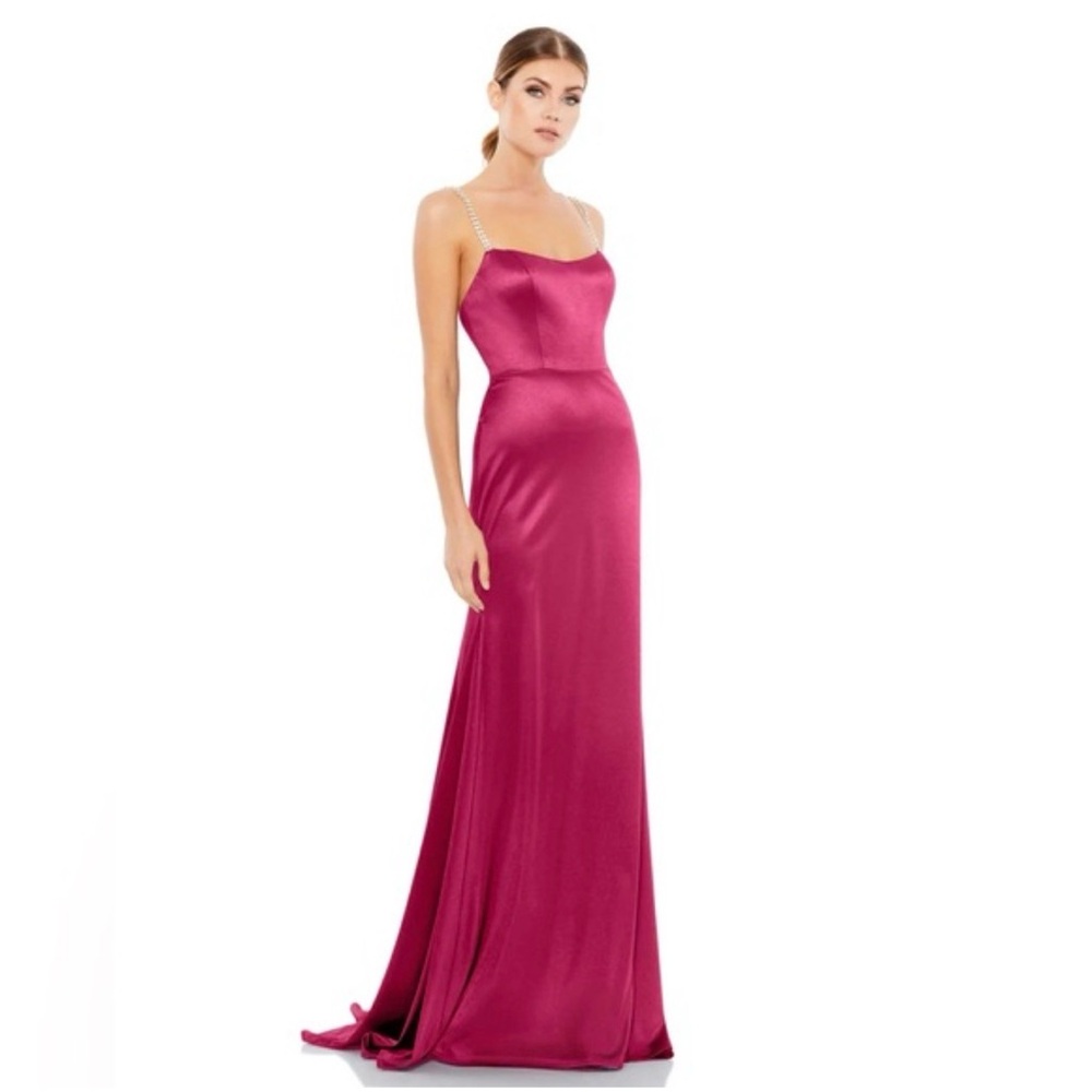 Ieena Mac Duggal Hot Pink Sleeveless Scoop Neck Satin Evening Maxi Dress  Size 4